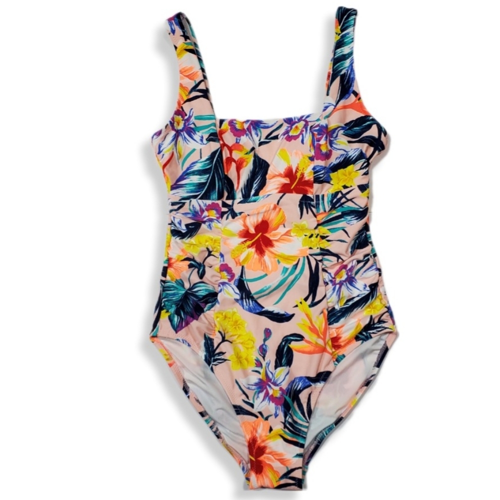 Floral square neckline one-piece swimsuit Size Small NEW SU002